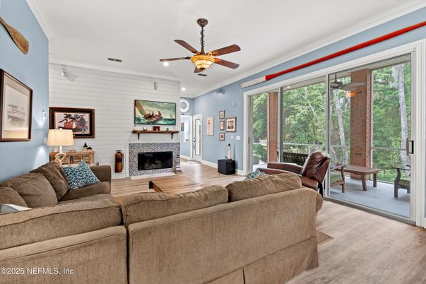 Fireplace, Interior, Living room, Stone Walls, Wood Texture Flooring