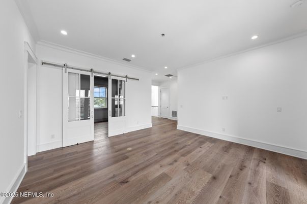 Empty room, Interior, Recessed Lighting, Wood Texture Flooring