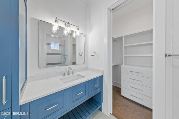Bathroom, Dual Sink Vanities, Interior, Walk-in Closets, Wood Texture Flooring