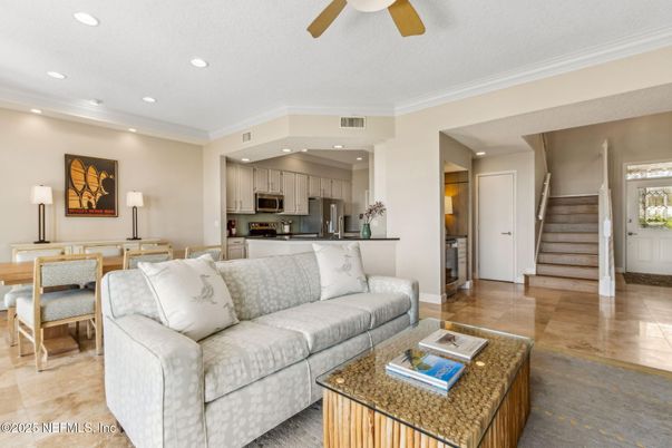 Dining room, Interior, Kitchen, Living room, Recessed Lighting, Stainless Steel Appliances