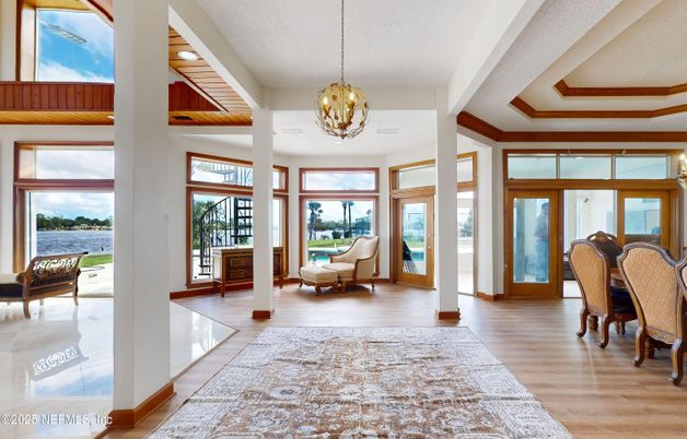 Dining room, Interior, Pendant Lights, Wood Texture Flooring