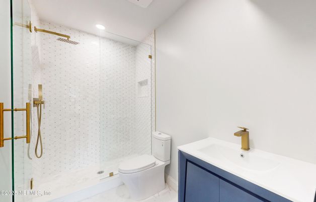 Bathroom, Glass Shower, Interior, Marble, Recessed Lighting