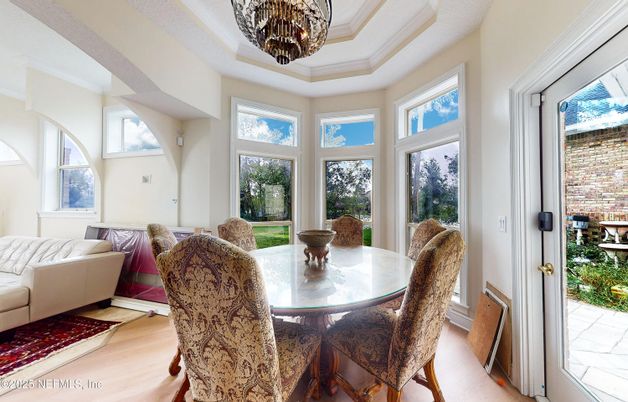 Chandelier, Dining room, Interior, Wood Texture Flooring