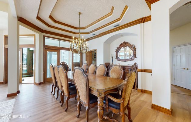 Chandelier, Dining room, Interior, Wood Texture Flooring
