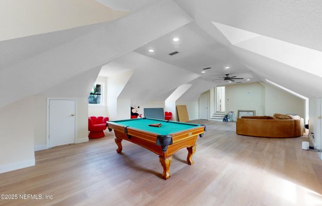 Billiard Table, Game Room, Interior, Recessed Lighting, Wood Texture Flooring