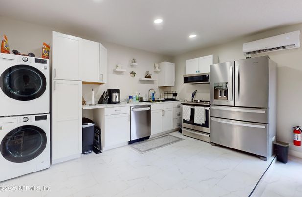 Interior, Kitchen, Marble, Recessed Lighting, Stainless Steel Appliances, Washer