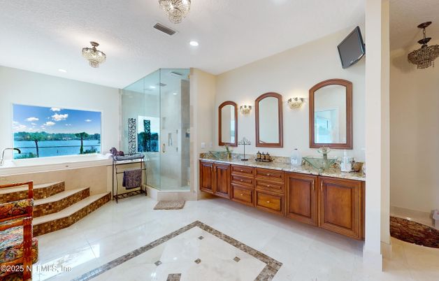Bathroom, Dual Sink Vanities, Glass Shower, Interior, Recessed Lighting