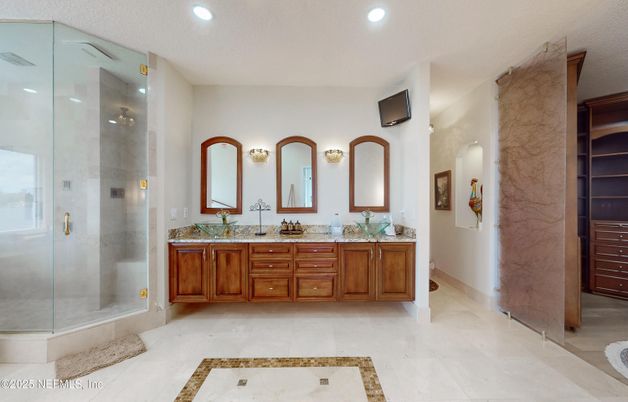 Bathroom, Dual Sink Vanities, Glass Shower, Interior, Recessed Lighting