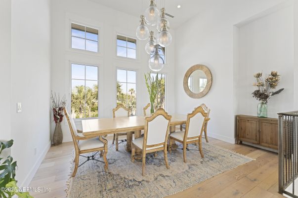 Dining room, Interior, Pendant Lights, Recessed Lighting, Wood Texture Flooring