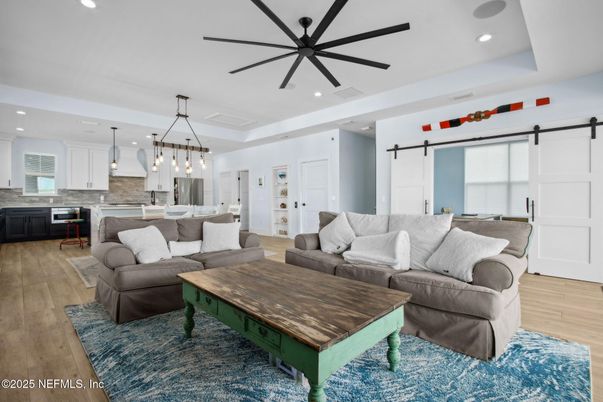 Interior, Kitchen, Living room, Pendant Lights, Recessed Lighting, Wood Texture Flooring