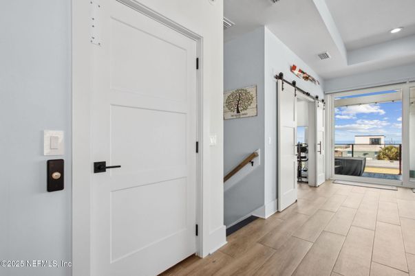 Elevator, Interior, Recessed Lighting, Wood Texture Flooring