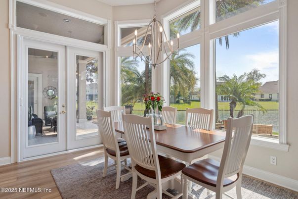 Dining room, Interior, Pendant Lights, Wood Texture Flooring
