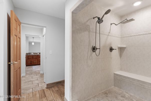 Bathroom, Interior, Recessed Lighting, Wood Texture Flooring