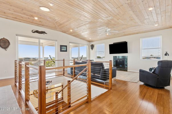 Fireplace, Interior, Recessed Lighting, Wooden Ceilings, Wood Texture Flooring