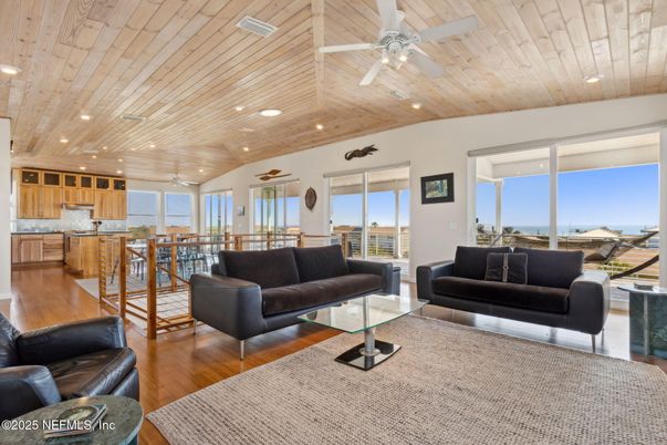 Interior, Kitchen, Living room, Recessed Lighting, Wooden Ceilings, Wood Texture Flooring