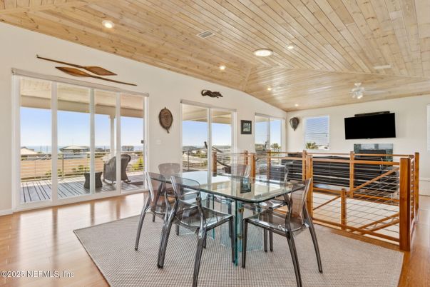 Dining room, Interior, Recessed Lighting, Wooden Ceilings, Wood Texture Flooring