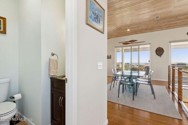 Dining room, Interior, Recessed Lighting, Wooden Ceilings, Wood Texture Flooring