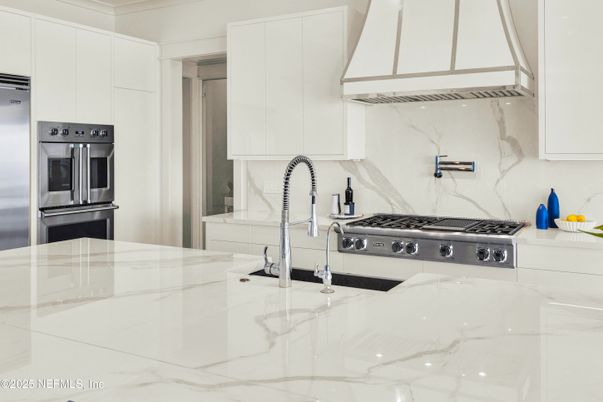 Interior, Kitchen, Marble Walls, Stainless Steel Appliances
