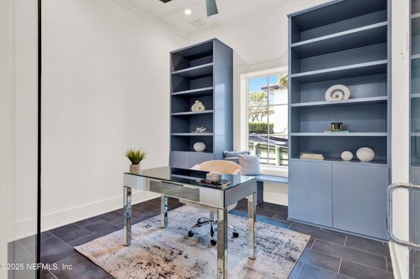 Home Office, Interior, Recessed Lighting, Wood Texture Flooring