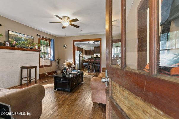 Fireplace, Interior, Kitchen, Wood Texture Flooring