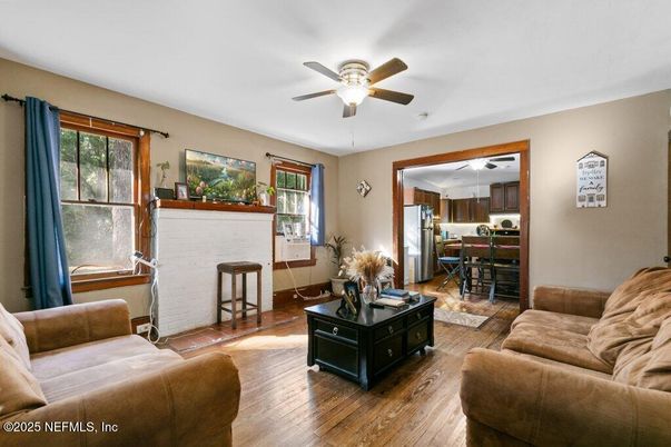 Fireplace, Interior, Kitchen, Living room, Wood Texture Flooring