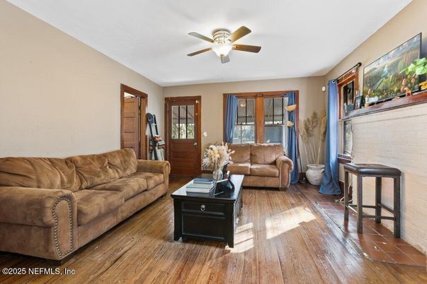 Interior, Living room, Stone Walls, Wood Texture Flooring