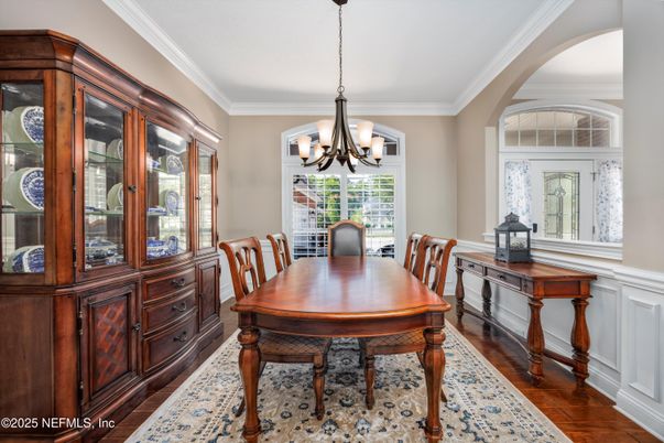 Chandelier, Dining room, Interior, Wood Texture Flooring