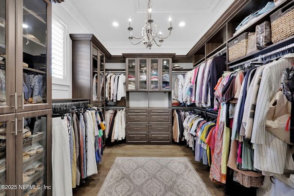 Chandelier, Interior, Recessed Lighting, Walk-in Closets, Wood Texture Flooring