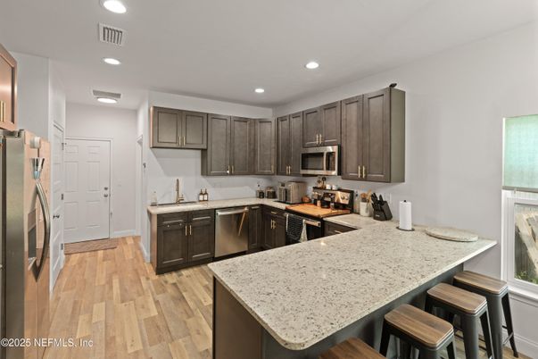 Interior, Kitchen, Recessed Lighting, Wood Texture Flooring