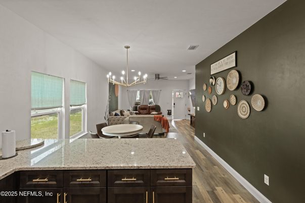 Interior, Living room, Pendant Lights, Recessed Lighting, Wood Texture Flooring