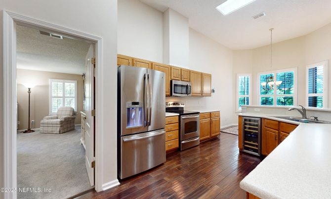 Interior, Kitchen, Pendant Lights, Stainless Steel Appliances, Wood Texture Flooring