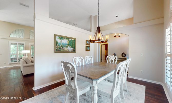 Chandelier, Dining room, Interior, Pendant Lights, Wood Texture Flooring