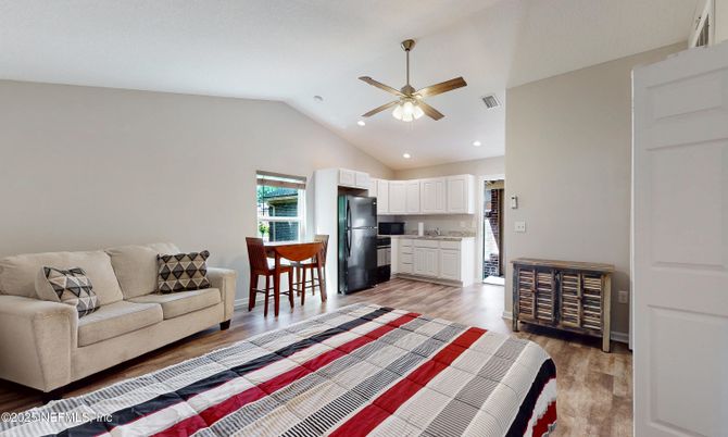 Interior, Kitchen, Living room, Recessed Lighting, Wood Texture Flooring