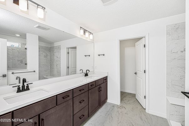 Bathroom, Dual Sink Vanities, Interior, Marble, Marble Walls, Recessed Lighting