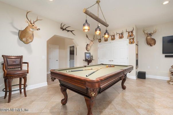 Billiard Table, Game Room, Interior, Pendant Lights, Recessed Lighting