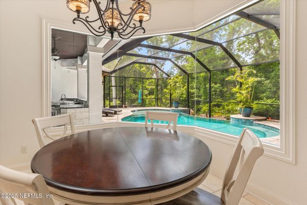 Chandelier, Dining room, Glass Ceilings, Interior, Pool, Sun Room
