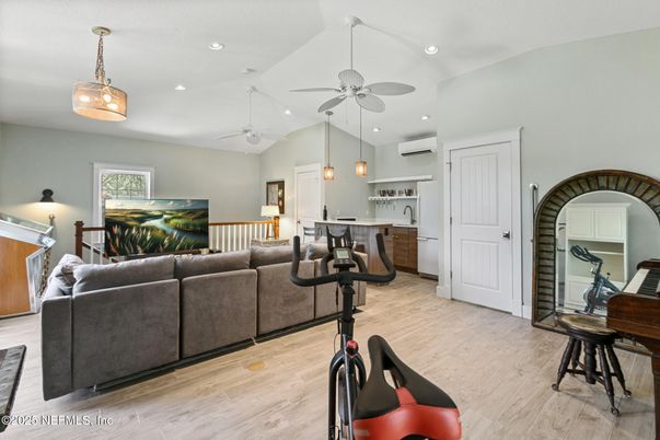 Interior, Kitchen, Living room, Pendant Lights, Recessed Lighting, Wood Texture Flooring