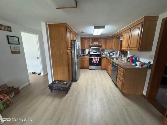 Interior, Kitchen, Stainless Steel Appliances, Wood Texture Flooring