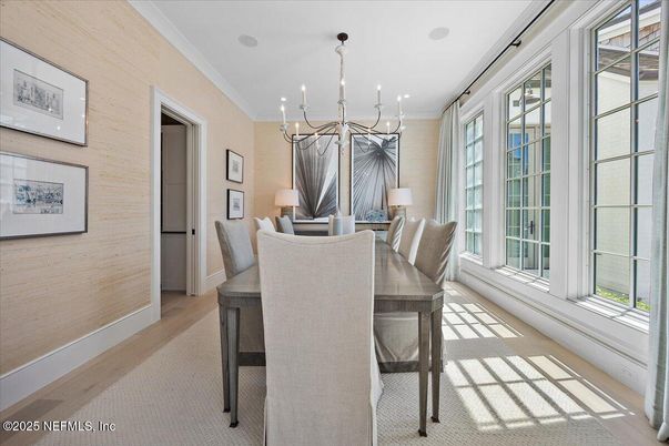Chandelier, Dining room, Interior, Wood Texture Flooring