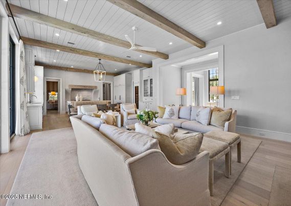 Dining room, Interior, Kitchen, Living room, Pendant Lights, Recessed Lighting, Wooden Beams, Wood Texture Flooring