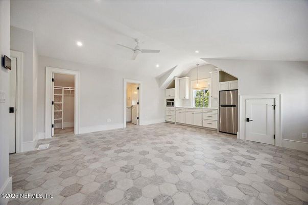 Empty room, Interior, Kitchen, Recessed Lighting, Stainless Steel Appliances
