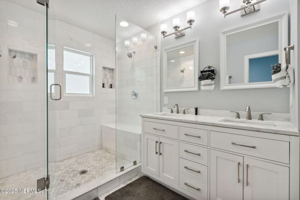 Bathroom, Dual Sink Vanities, Glass Shower, Interior, Recessed Lighting