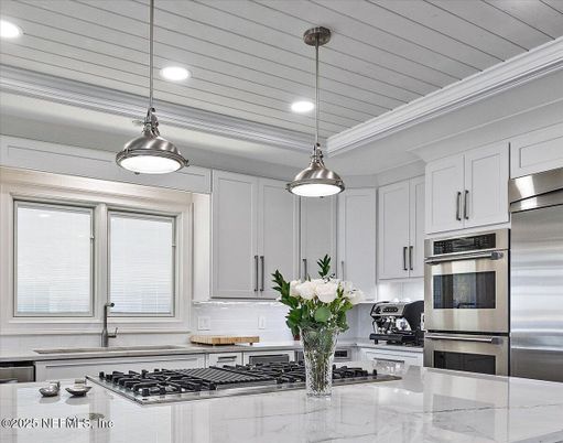 Interior, Kitchen, Pendant Lights, Recessed Lighting, Stainless Steel Appliances
