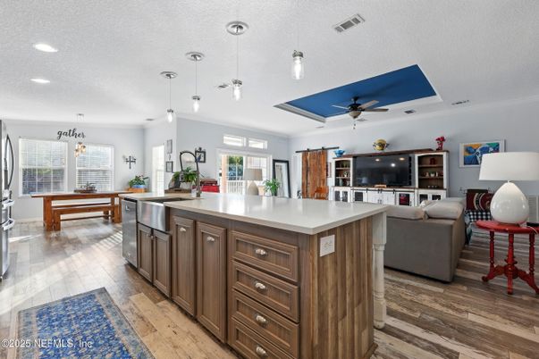 Dining room, Interior, Kitchen, Living room, Pendant Lights, Recessed Lighting, Wood Texture Flooring