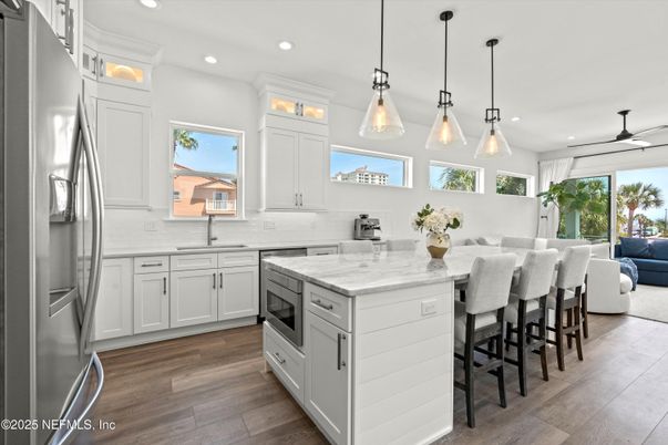 Interior, Kitchen, Living room, Pendant Lights, Recessed Lighting, Stainless Steel Appliances, Wood Texture Flooring