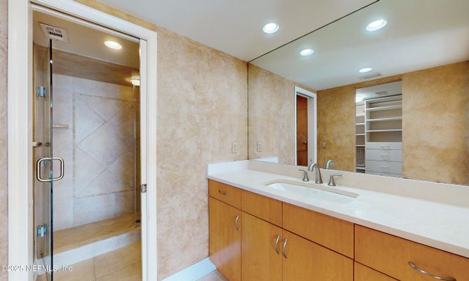 Bathroom, Dual Sink Vanities, Glass Shower, Interior, Recessed Lighting