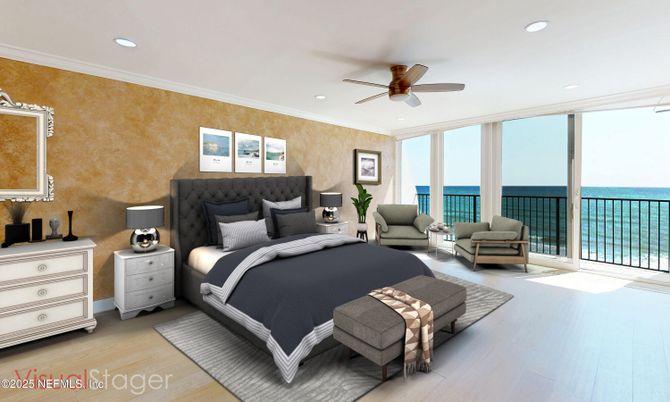 Bedroom, Interior, Recessed Lighting, Water, Wood Texture Flooring