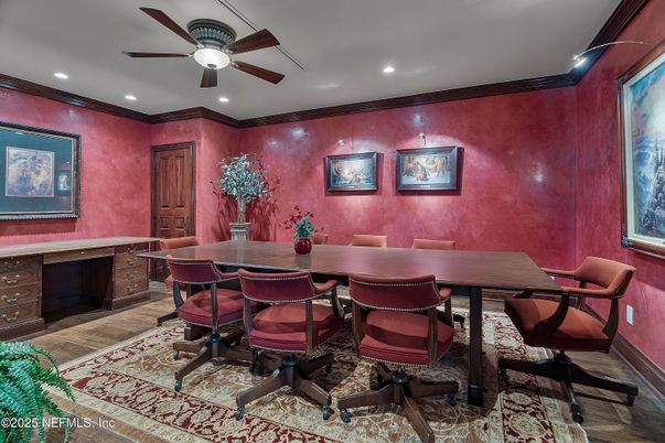 Dining room, Interior, Recessed Lighting, Wood Texture Flooring