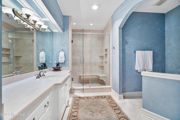 Bathroom, Glass Shower, Interior, Recessed Lighting