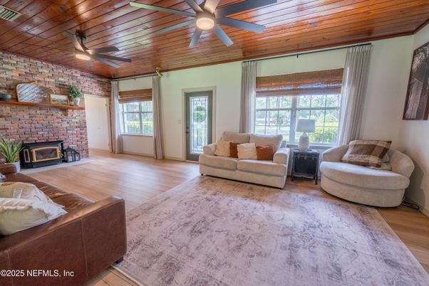 Fireplace, Interior, Living room, Stone Walls, Wooden Ceilings, Wood Texture Flooring